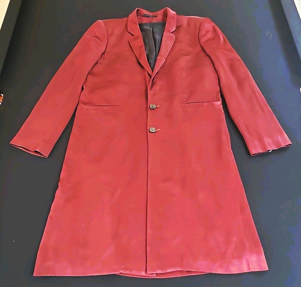 Ann Demeulemeester Women's Red Long Overcoat M Notch Collar Button Solid